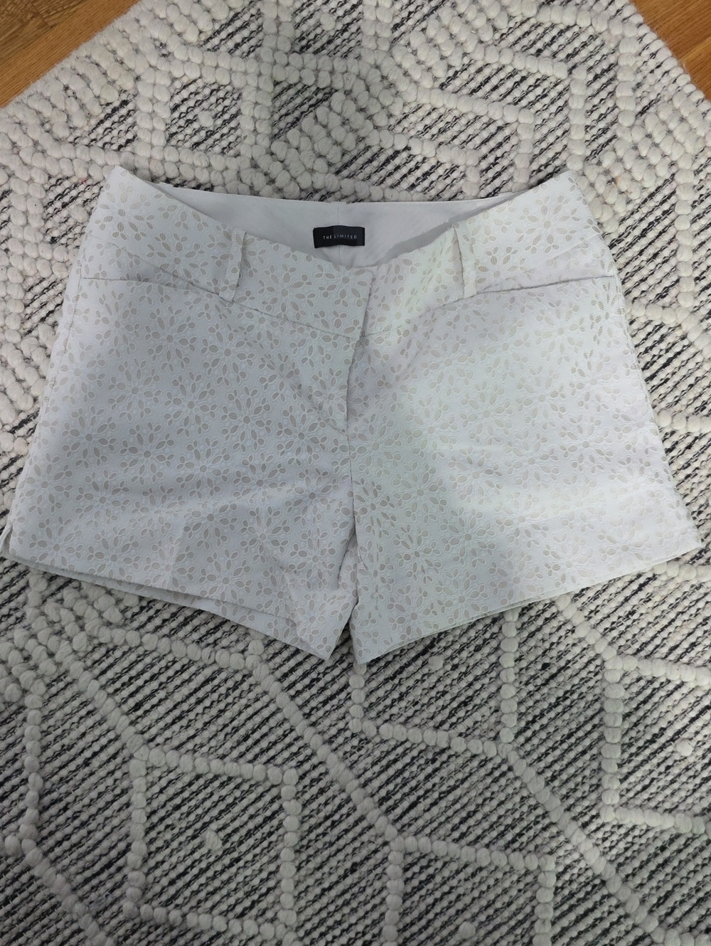 The Limited White Eyelet Bermuda Shorts with Floral Cutwork